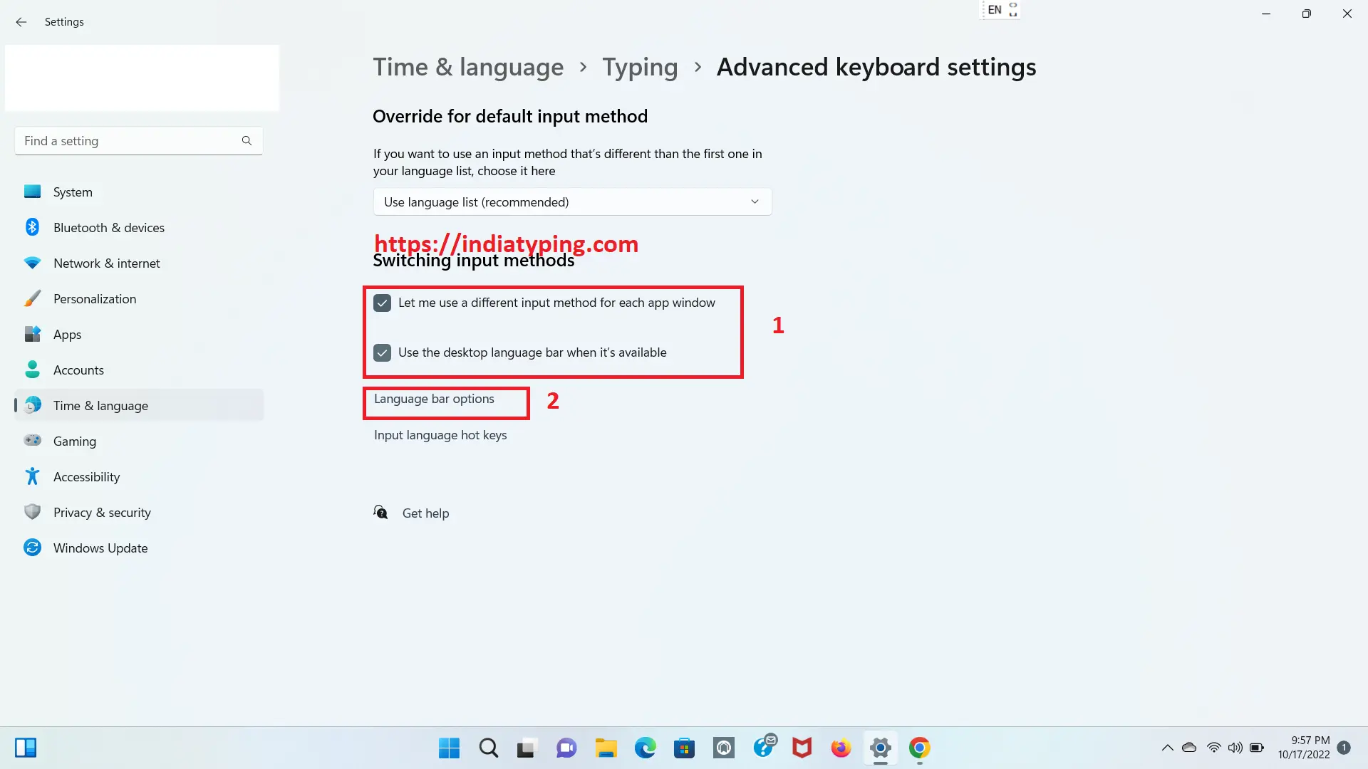 Activate Gujarati language bar in windows 11